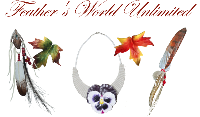 Leather feathers, leather leaves and leather flowers made by Victoria Elledge aka Feather