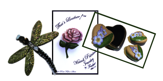 Creating w/ Leather featured image with dragon fly, rose and Forget-Not box